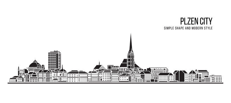 Cityscape Building Abstract Simple shape and modern style art Vector design - Plzen city