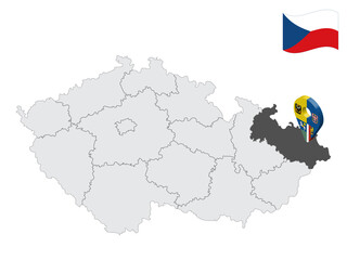 Location Moravian-Silesian  Region on map Czech Republic. 3d location sign similar to the flag of Moravian-Silesian. Quality map  with  Regions of the Czech Republic for your design. EPS10