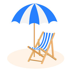beach chair with umbrella isolated on a white background
