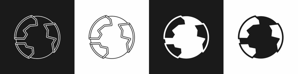 Set Worldwide icon isolated on black and white background. Pin on globe. Vector