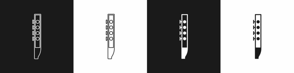 Set Flute icon isolated on black and white background. Musical instrument. Vector
