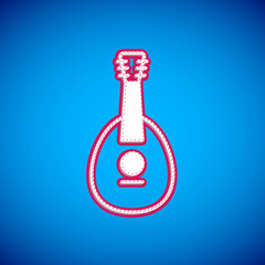 White Traditional musical instrument mandolin icon isolated on blue background. Vector