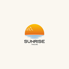  logo design vector illustration icon sunrise, sunset and blue sea
