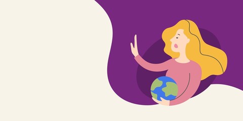 Girl character illustration with planet earth in hands