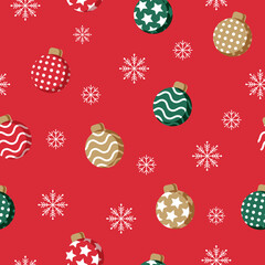 Seamless Christmas pattern with Christmas decoration and snowflakes, paper wrap gif Christmas.