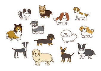 Cute dog illustration set of various breeds (version 2)　いろいろな犬種のかわいい犬イラストセット