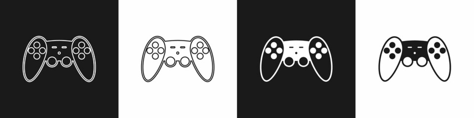 Set Gamepad icon isolated on black and white background. Game controller. Vector