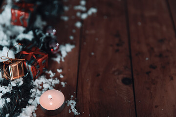 burning candles in the christmas decoration. christmas and new year celebration.