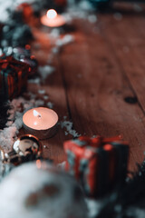 burning candles in the christmas decoration. christmas and new year celebration.