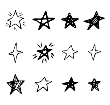 Hand drawn doodle stars set. Vector illustration elements for you design. 