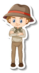 Boy in safari outfit cartoon character sticker