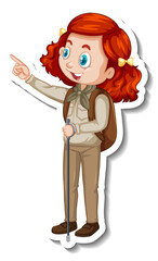 Safari girl with pointing pose cartoon character sticker