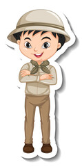 Boy in safari outfit cartoon character sticker
