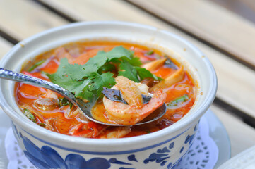 spicy soup or tom yum kung, spicy shrimp soup or seafood soup