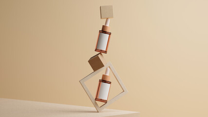 Skincare packaging concept. Dropper bottles mockup on beige background.