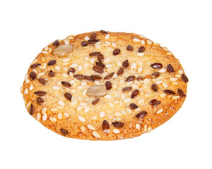 Whole grain snack cookie with seeds isolated on the white background