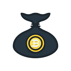 Bitcoin with money bag filled outline icons. Vector illustration. Editable stroke. Isolated icon suitable for web, infographics, interface and apps.