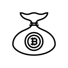 Bitcoin with money bag outline icons. Vector illustration. Editable stroke. Isolated icon suitable for web, infographics, interface and apps.