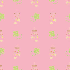 Vector Light Pink Baby Mobile and pacifier seamless background pattern