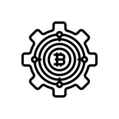 Bitcoin with gear outline icons. Vector illustration. Editable stroke. Isolated icon suitable for web, infographics, interface and apps.