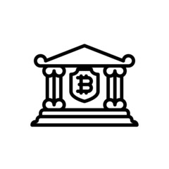 Bitcoin bank outline icons. Vector illustration. Editable stroke. Isolated icon suitable for web, infographics, interface and apps.