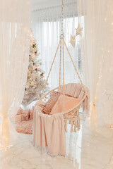 interior, hanging swing in New Year's decor