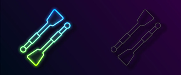 Glowing neon line Oars or paddles boat icon isolated on black background. Vector