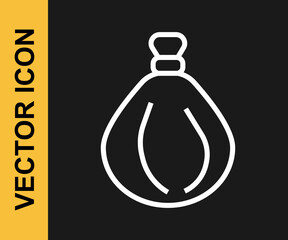 White line Garbage bag icon isolated on black background. Vector