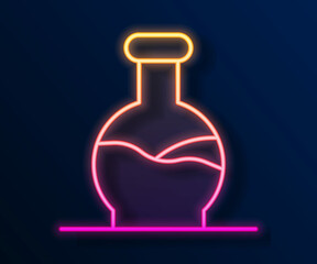 Glowing neon line Test tube and flask chemical laboratory test icon isolated on black background. Laboratory glassware sign. Vector