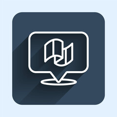 White line Flag Italy icon isolated with long shadow background. Blue square button. Vector