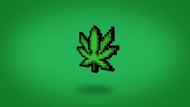 Single rotating pixel cannabis leaf - 30fps with alpha channel