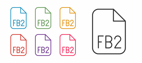 Set line FB2 File icon isolated on white background. Set icons colorful. Vector