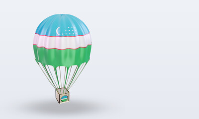 3d parachute Uzbekistan flag rendering left view