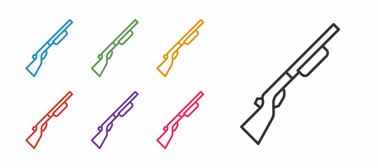 Set line Hunting gun icon isolated on white background. Hunting shotgun. Set icons colorful. Vector