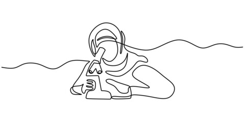 Continuous one single line of muslim scientist discussion isolated on white background.