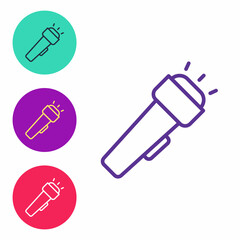 Set line Flashlight icon isolated on white background. Set icons colorful. Vector