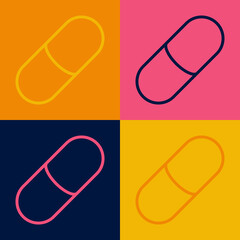 Pop art line Sleeping pill icon isolated on color background. Vector