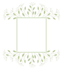 Delicate banner with floral decor. For wedding invitations and postcards. A frame with light green leaves and flowers. Ready to print.