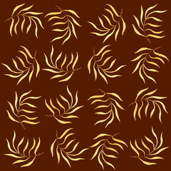 Seamless pattern with hand drawn watercolor elements. Golden leaves on a brown background. For textile and wallpaper. A set of elegance autumn leaves.