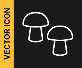 White line Mushroom icon isolated on black background. Vector