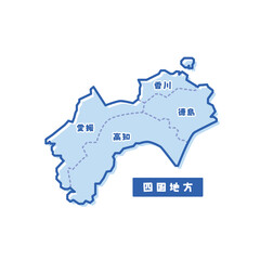 日本の地域図 四国地方 シンプル淡青