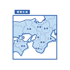 日本の地域図 関西広域 シンプル淡青
