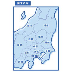 日本の地域図 関東広域 シンプル淡青