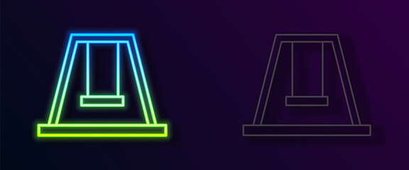 Glowing neon line Swing for kids summer games on playground icon isolated on black background. Outdoor entertainment equipment. Vector