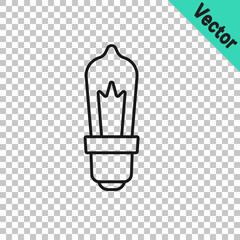 Black line Light bulb with concept of idea icon isolated on transparent background. Energy and idea symbol. Inspiration concept. Vector