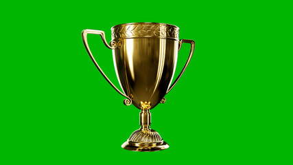 beautiful goldish 1st place prize chalice on chroma key screen , isolated - object 3D rendering