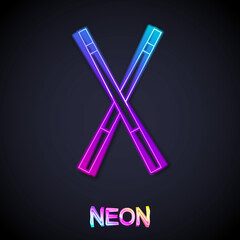 Glowing neon line Crossed billiard cues icon isolated on black background. Vector