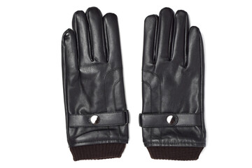 Pair of black leather gloves isolated on white background