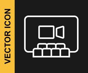 White line Video chat conference icon isolated on black background. Online meeting work form home. Remote project management. Vector