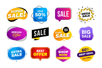 Collection of sales discount banners. Best price sticker. Offer and sale labels. Discount banner template design for promotion. Vector illustrations